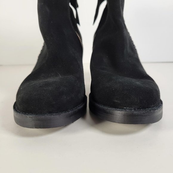UGG FRAISE Black Suede Leather Whipstitch Back Bow Boot Women Size 7 - Picture 10 of 15